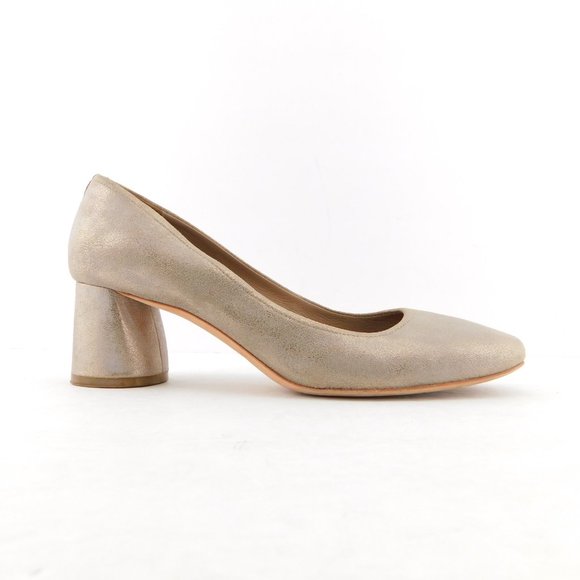 DONALD PLINER Camy Brushed Metallic Gold Leather Block Heel Pumps 9.5 - Picture 2 of 10